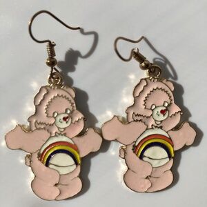 Vintage 80s Care Bears “Cheers” metal enamel earrings rainbow festival happy fun